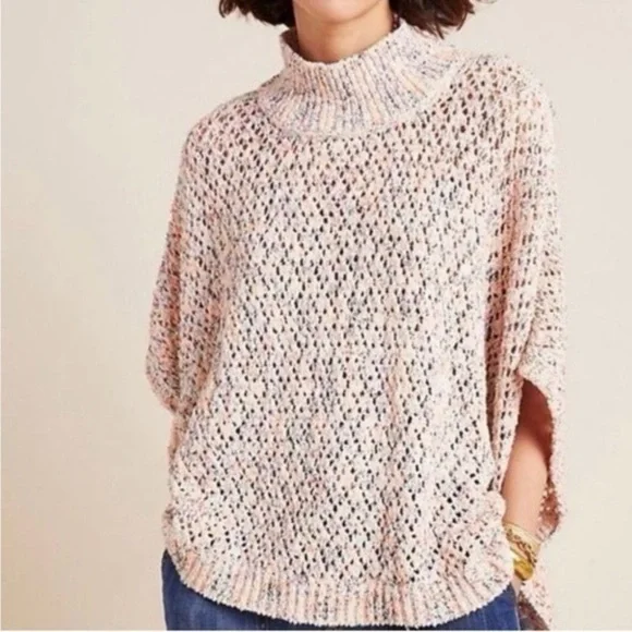 ANTHROPOLOGIE Akemi & Kin Hattie Multi Color Chunky Knit Poncho Sweater OS NWT - Picture 3 of 15